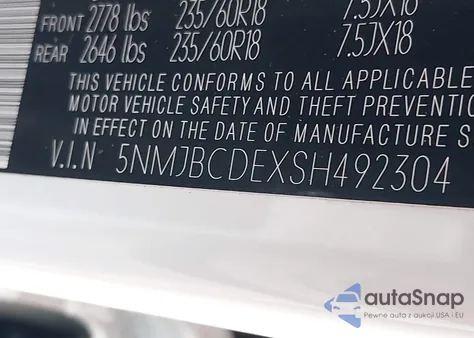 2025 Hyundai Tucson Sel из США, поврежденный, VIN 5NMJBCDEXSH492304